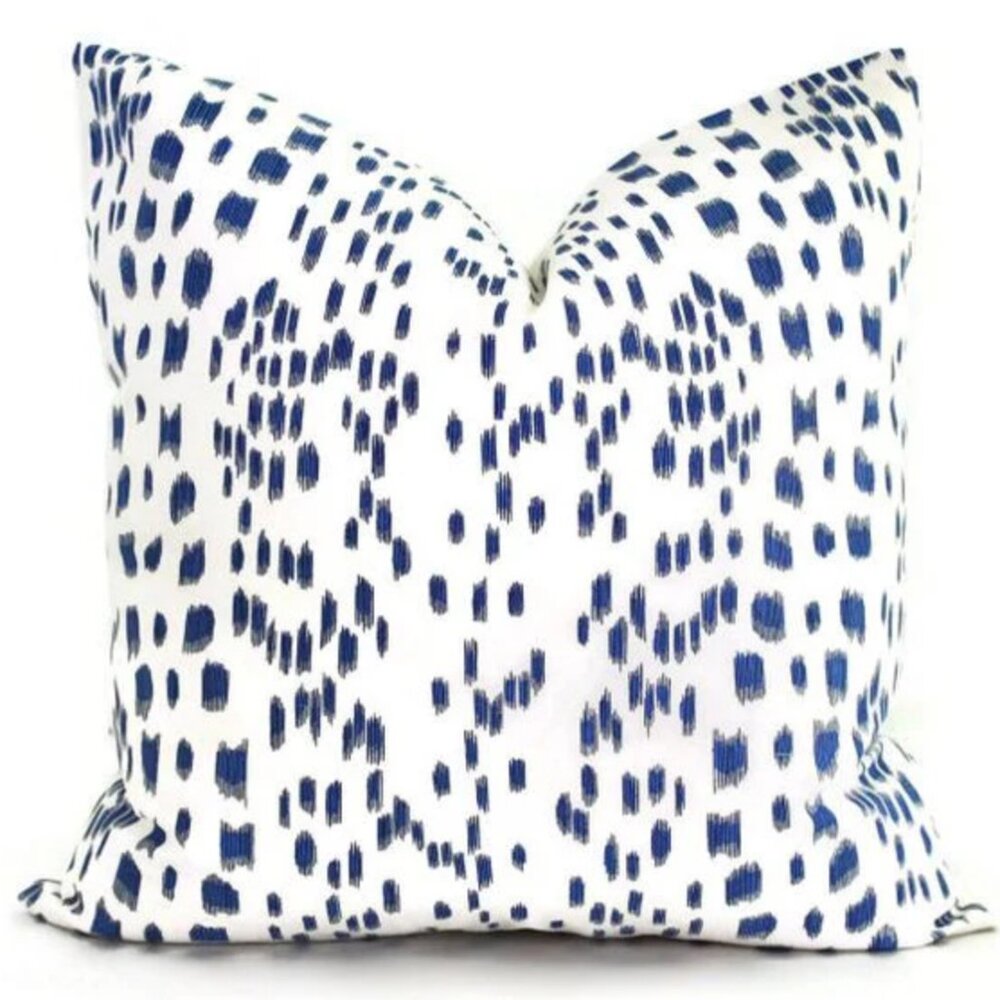 2 White & Blue 20” Pillow Covers Double Sided Animal Print Design Zippered